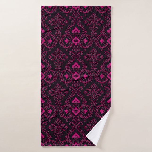 Purple and black gothic damask pattern bath towel (Bath Towel)