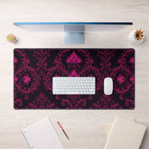 Purple and black gothic damask pattern desk mat