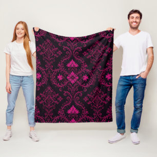 Purple and black gothic damask pattern fleece blanket