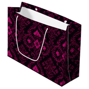 Purple and black gothic damask pattern large gift bag