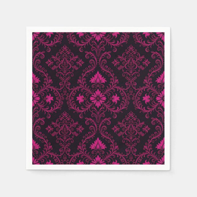 Purple and black gothic damask pattern napkin (Front)