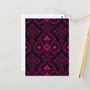 Purple and black gothic damask pattern postcard