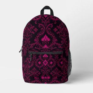 Purple and black gothic damask pattern printed backpack