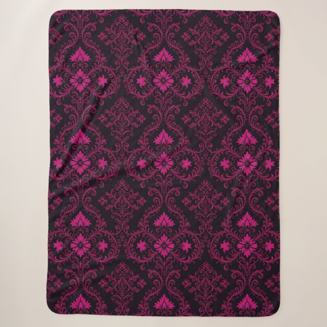 Purple and black gothic damask pattern sherpa blanket (Front)