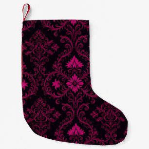 Purple and black gothic damask pattern small christmas stocking
