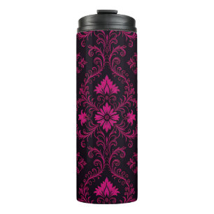 Purple and black gothic damask pattern thermal tumbler