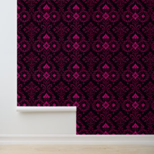Purple and black gothic damask pattern wallpaper