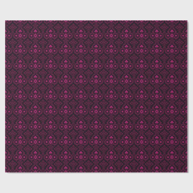 Purple and black gothic damask pattern wrapping paper (Flat)