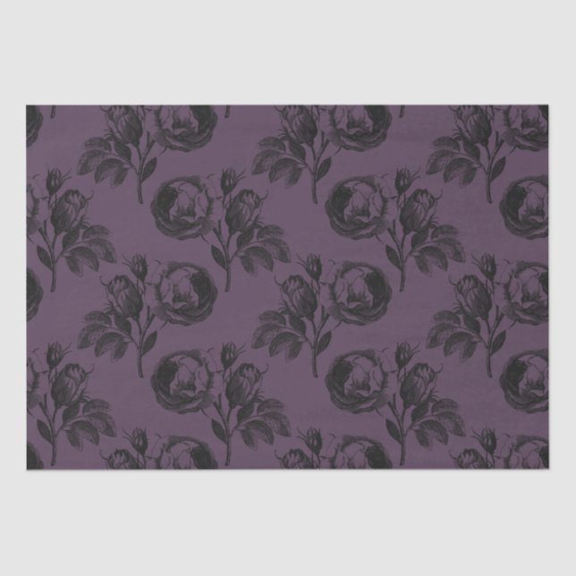 Purple and Black Gothic Floral Pattern Halloween Tissue Paper (Front)