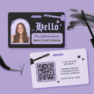 Purple and Black Gothic Lash Technician Name Badge ID Badge