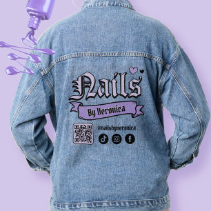 Purple and Black Gothic Nails Lettering Nail Tech Denim Jacket