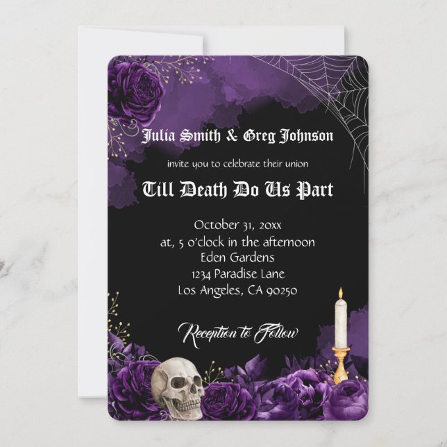 Purple and Black Gothic Wedding Invitation (Front)