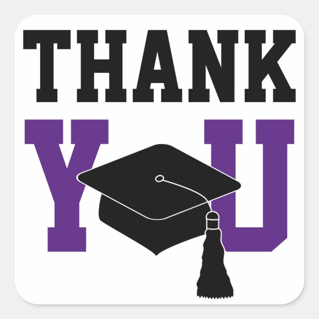 Purple and Black Graduation Thank You Square Sticker (Front)