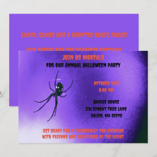 Purple and Black Halloween Scary Black Spider Invitation