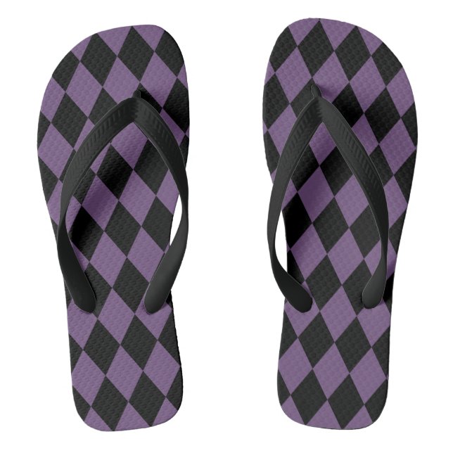 Purple and Black Harlequin Pattern Thongs (Footbed)