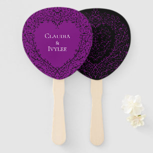Purple and Black Heart Gothic Wedding Fans