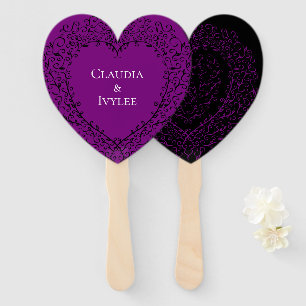 Purple and Black Heart Gothic Wedding Fans