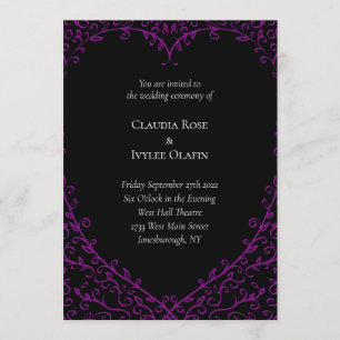 Purple and Black Heart Gothic Wedding Invitation