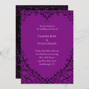 Purple and Black Heart Gothic Wedding Invitation