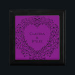 Purple and Black Heart Gothic Wedding Keepsake Box<br><div class="desc">Our beautiful purple and black heart gothic wedding keepsake boxes are dark,  yet lovely with our artistic scroll design.  They are designed in a collection of several items so your whole wedding can be coordinated with the same style!</div>