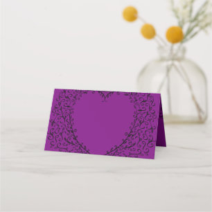 Purple and Black Heart Gothic Wedding Place Cards