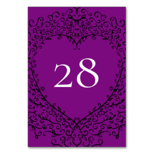Purple and Black Heart Gothic Wedding Table Number
