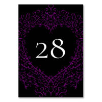 Purple and Black Heart Gothic Wedding Table Number