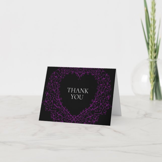 Purple and Black Heart Gothic Wedding Thank Yous Thank You Card (Front)