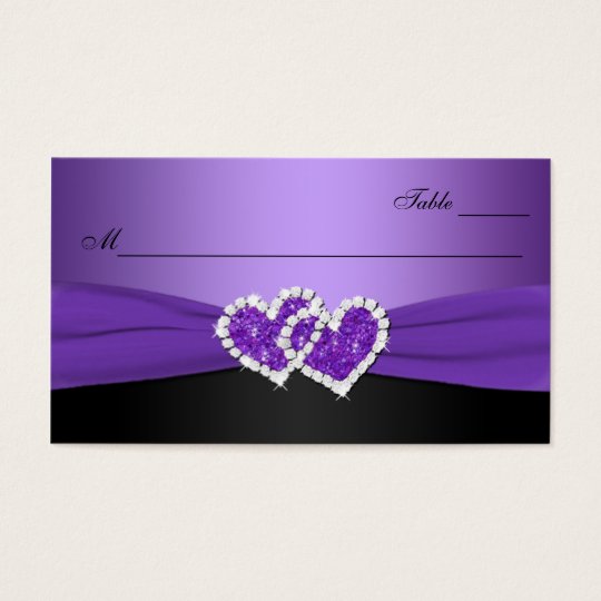 Purple and Black Joined Hearts Place Card