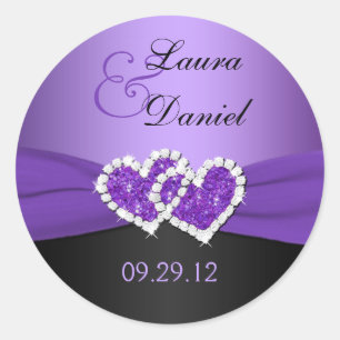 Purple and Black Joined Hearts Wedding Sticker