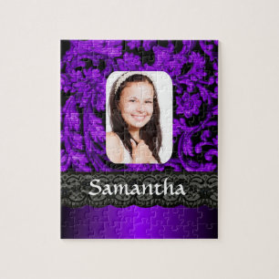 Purple and black lace personalised photo template jigsaw puzzle