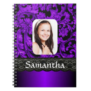 Purple and black lace personalised photo template notebook