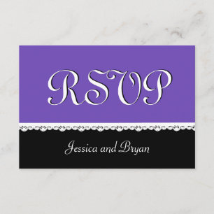 PURPLE and BLACK Lace Wedding RSVP V16 Card