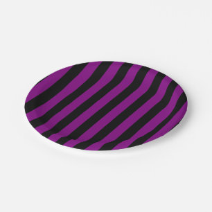 Purple and Black Large Size Stripes Paper Plate