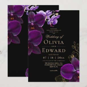 Purple and black⎮Lavender Orchid Floral Wedding Invitation