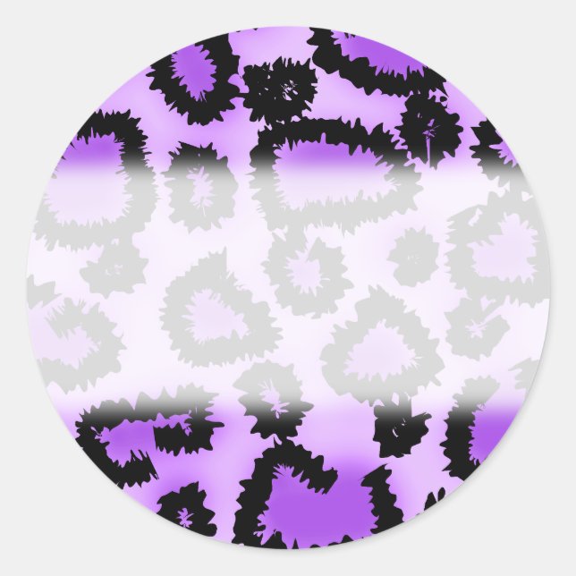 Purple and Black Leopard Print Pattern. Classic Round Sticker (Front)