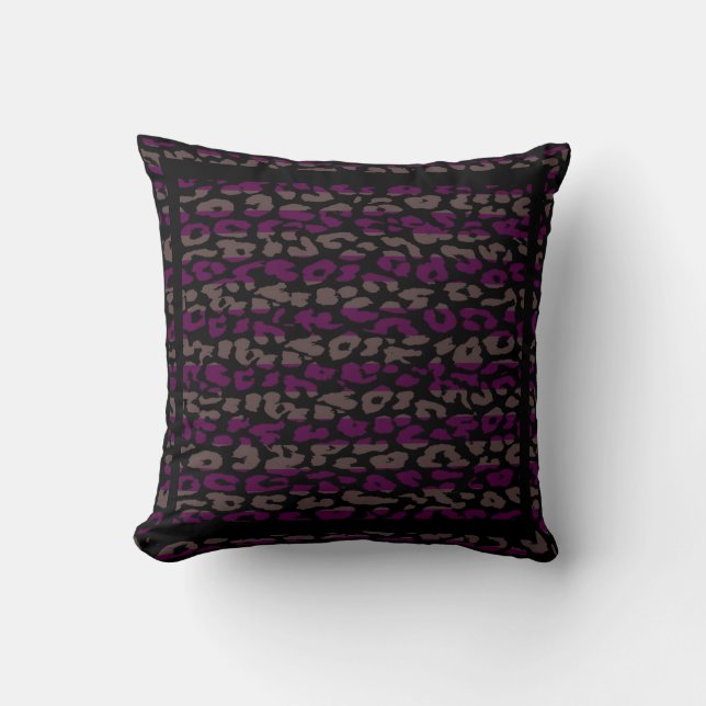 Purple and Black Leopard Print Stripe Pattern Cushion (Front)