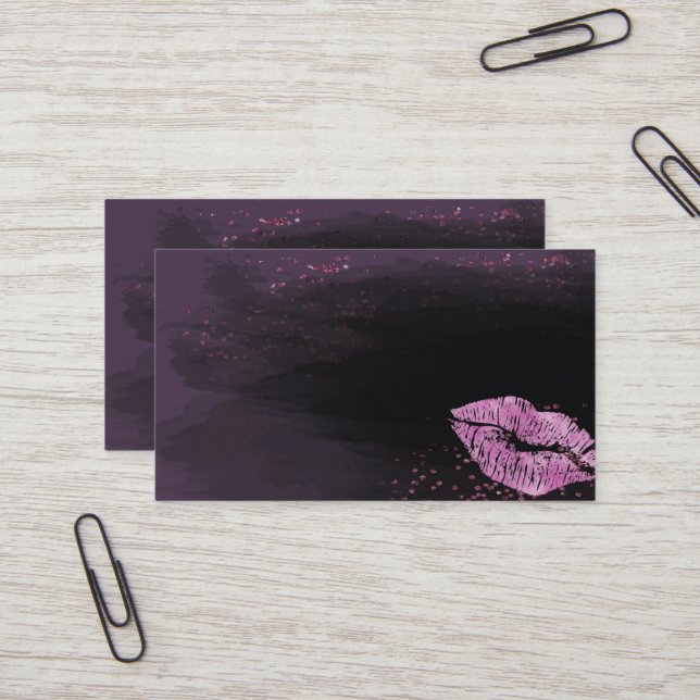 Purple and Black Lips Business Card Template (Front/Back In Situ)