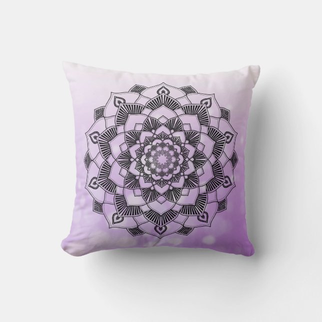 Purple and Black Mandala Abstract Throw Cushion (Front)