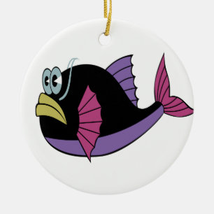 Purple and black multi colour puffer fish ceramic ornament