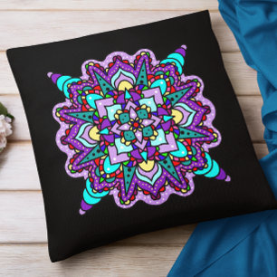 Purple and Black Mystical Colourful Mandala Cushion