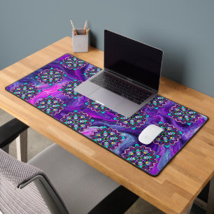 Purple and Black Mystical Colourful Mandala  Desk Mat