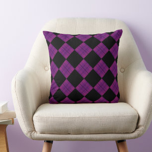 Purple and Black Plaid Chequered Throw Pillow