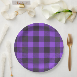 Purple And Black Plaid  Paper Plate