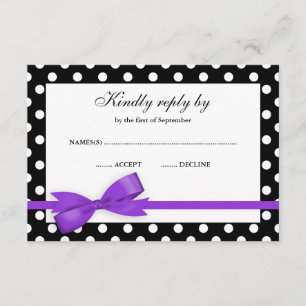 Purple and Black Polka Dot Bow RSVP Card