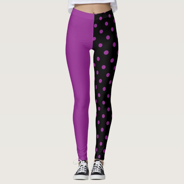 Purple and black polka dots different leggings (Front)