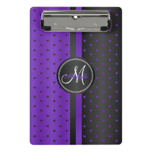 Purple and Black Polka Dots - Monogram Mini Clipboard