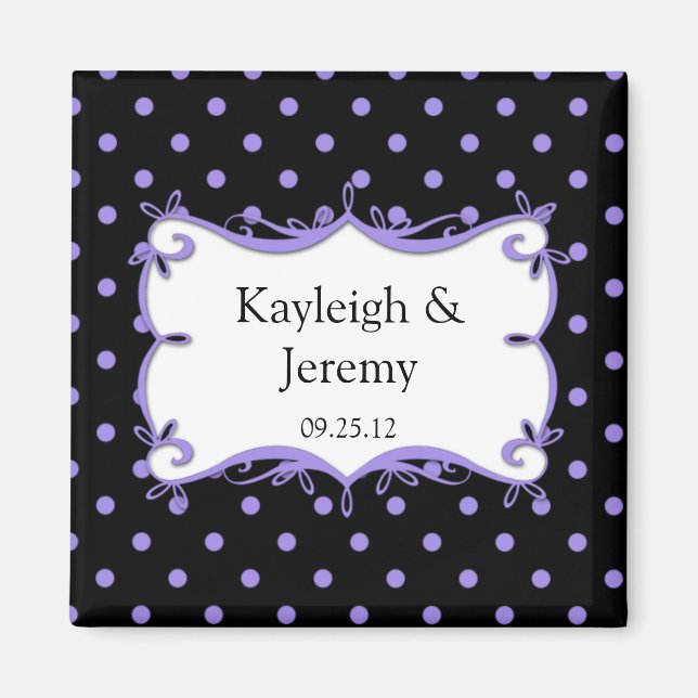 Purple and Black Polka Dots Save The Date Magn Magnet (Front)