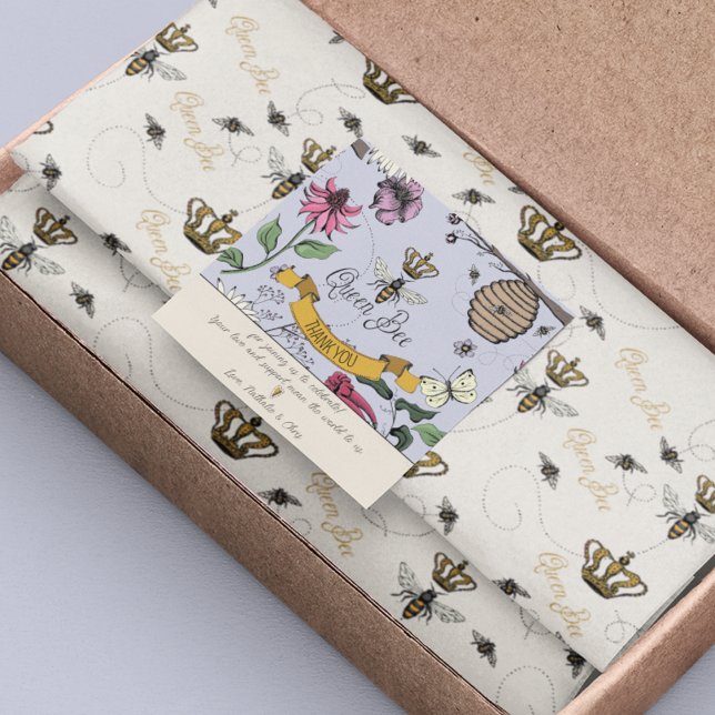 Purple and Black Queen Bee and Crown Thank You Square Sticker (Beautiful "Thank You" Sticker for any occasion where a "Queen Bee" is being celebrated. Very Chic!)