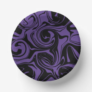 Purple and Black retro marble swirl Paper Plate